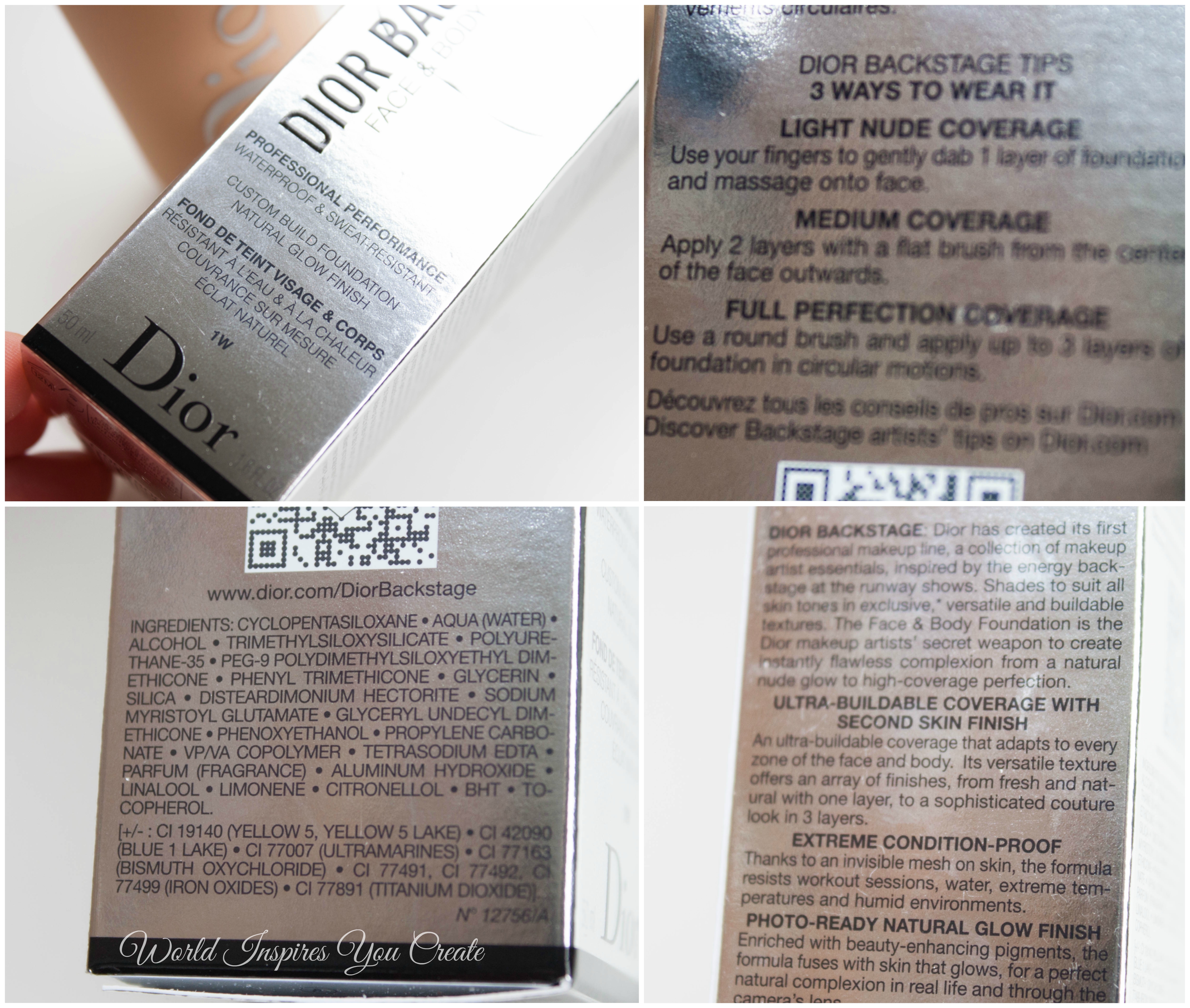 dior backstage face and body foundation ingredients